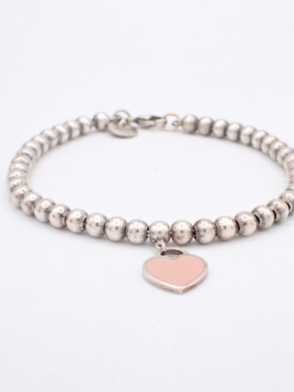 Tiffany & Co. Please Return Pink Heart Bracelet 925 ~6.5in